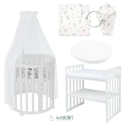 Waldin Babybett OWAL Kinderbett 7in1 mit Matratze, mitwachsendes Kinder-Bett