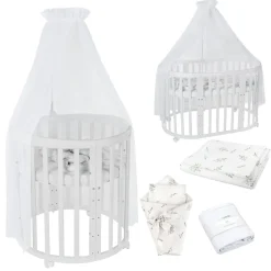 Waldin Babybett OWAL Kinderbett 7in1 mit Matratze, mitwachsendes Kinder-Bett