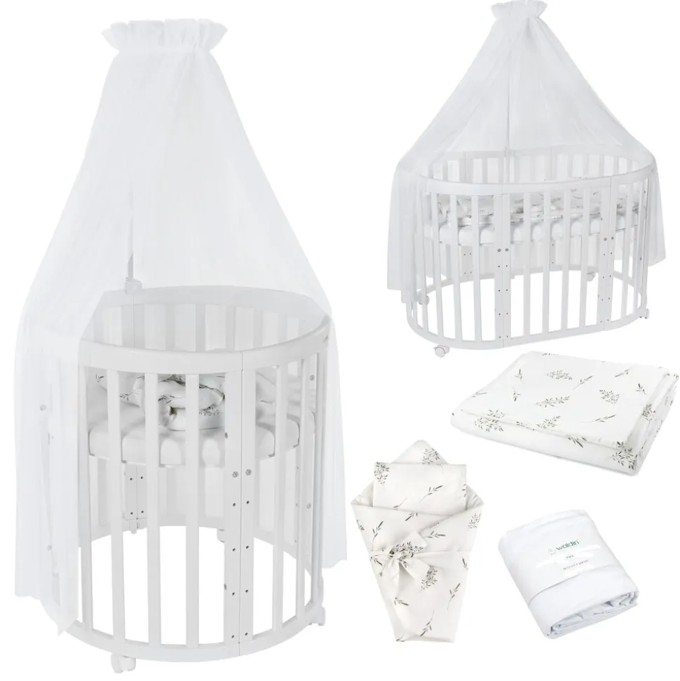 Waldin Babybett OWAL Kinderbett 7in1 mit Matratze, mitwachsendes Kinder-Bett