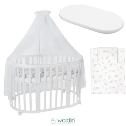 Waldin Babybett OWAL Kinderbett 7in1 mit Matratze, mitwachsendes Kinder-Bett