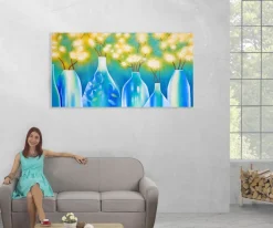 Wandbild Vasen, 100% handgemaltes Ölgemälde Gemälde XL, 135x70cm
