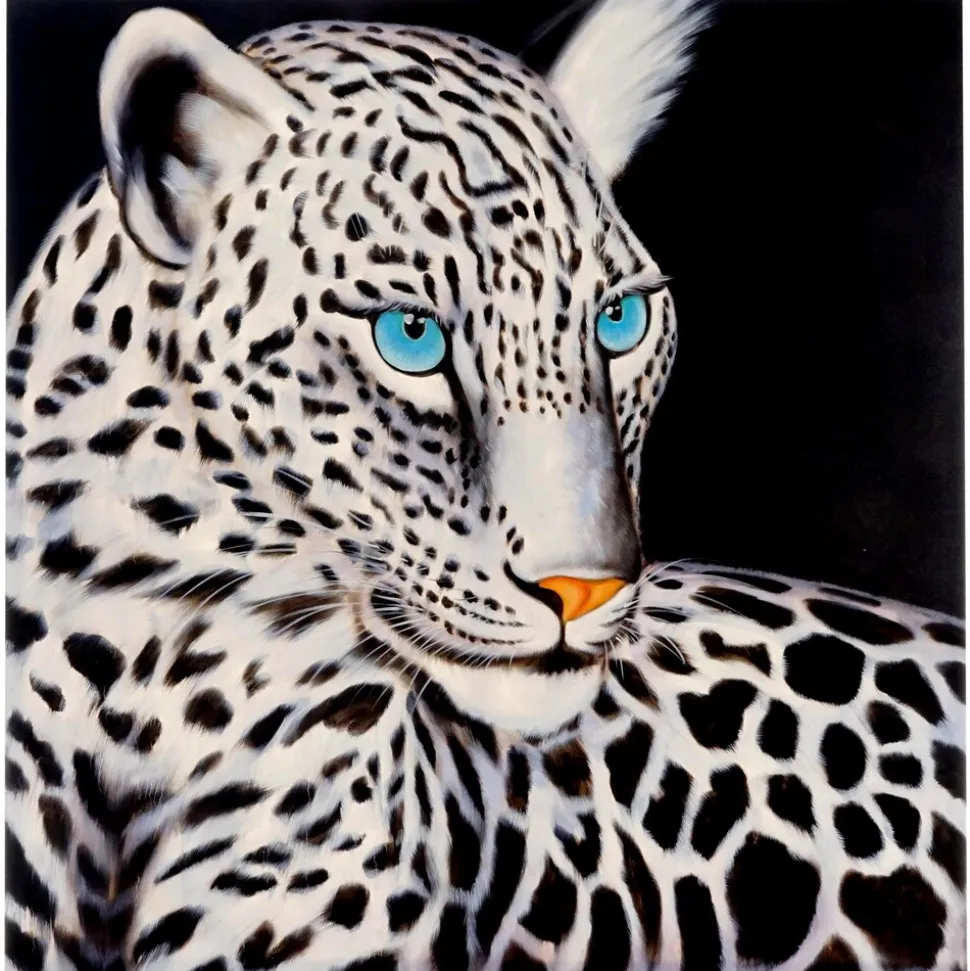 Wandbild Weißer Leopard, 100% handgemaltes Ölgemälde Gemälde XL, 100x100cm