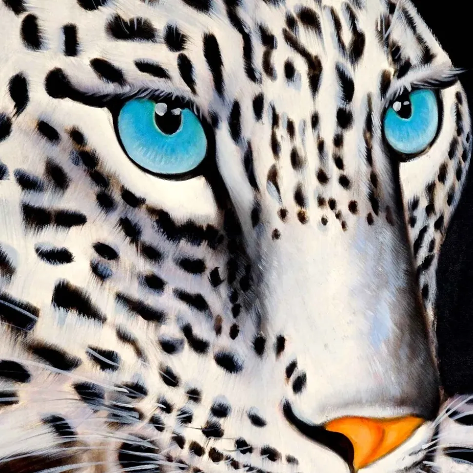 Wandbild Weißer Leopard, 100% handgemaltes Ölgemälde Gemälde XL, 100x100cm