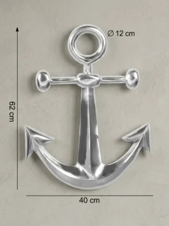 Wanddeko Dekofigur Anker Aluminium silberfarben poliert 62,5 cm im maritimen Stil
