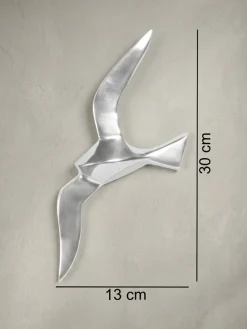 Wanddeko Dekofigur Möwe Aluminium silberfarben poliert 30 cm zur Wandmontage