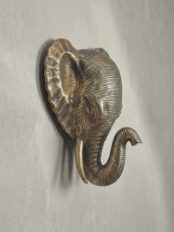 Wanddeko Elefant Aluminium goldfarben 41 cm im afrikanischen Stil