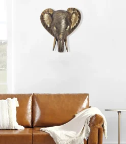 Wanddeko FineBuy Wohndeko Elefant 41 cm Aluminium Gold Afrika Dekoration Modern