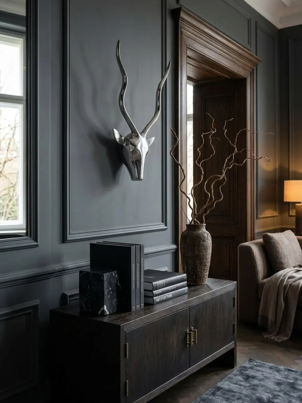 Wanddeko Hirschgeweih Aluminium silberfarben klein im Landhausstil