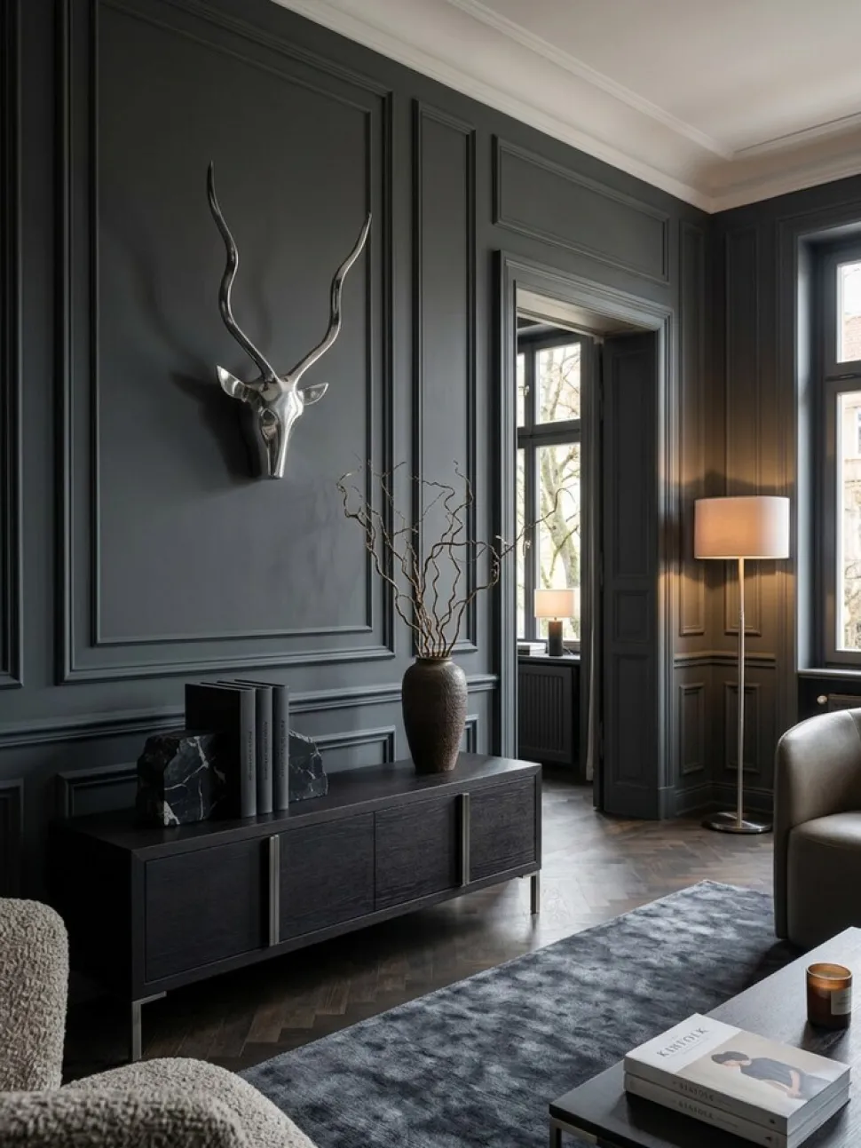 Wanddeko Hirschgeweih Aluminium silberfarben klein im Landhausstil