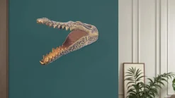 Wanddekoration Krokodil Aluminium 31 cm Wandobjekt goldfarben modern Tiermotiv