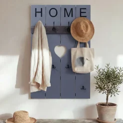 Wandgarderobe MCW-C89 Home, Garderobenpaneel Garderobe, Shabby-Look Vintage, 8 Haken 91x60cm ~ grau-blau