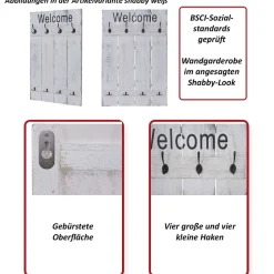 Wandgarderobe MCW-C89 Welcome, Garderobe Garderobenpaneel, Shabby-Look Vintage, 91x60cm ~ grau-blau