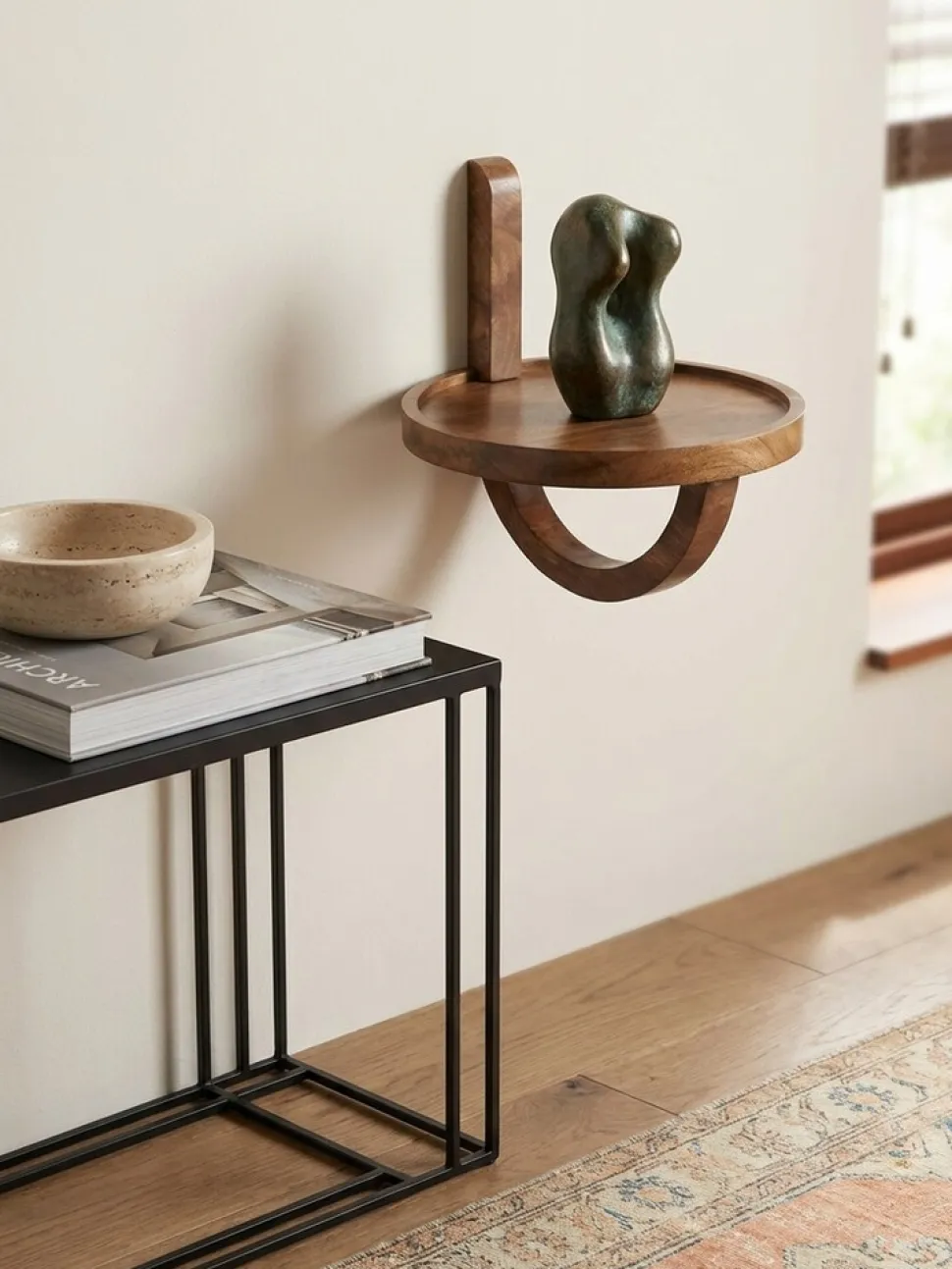 Wandregal Mango Massivholz Modern Stil 30x33x30 cm Rund