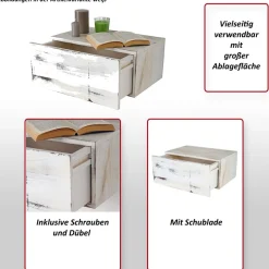 Wandregal MCW-C55, Schubladen-Regal, Shabby-Look Vintage, 21x46x30cm ~ naturbraun