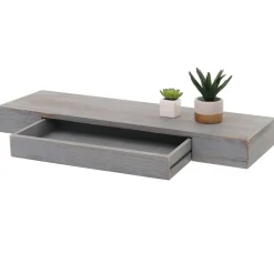Wandregal MCW-H37, Schweberegal Wandboard Hängeregal Regal, Schublade Massiv-Holz 8x80x25cm ~ braun, shabby