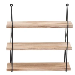 Wandregal MCW-K78, Hängeregal Schweberegal Regal, 3 Regalböden Metall Massiv-Holz Industrial 40x40x13cm ~ natur