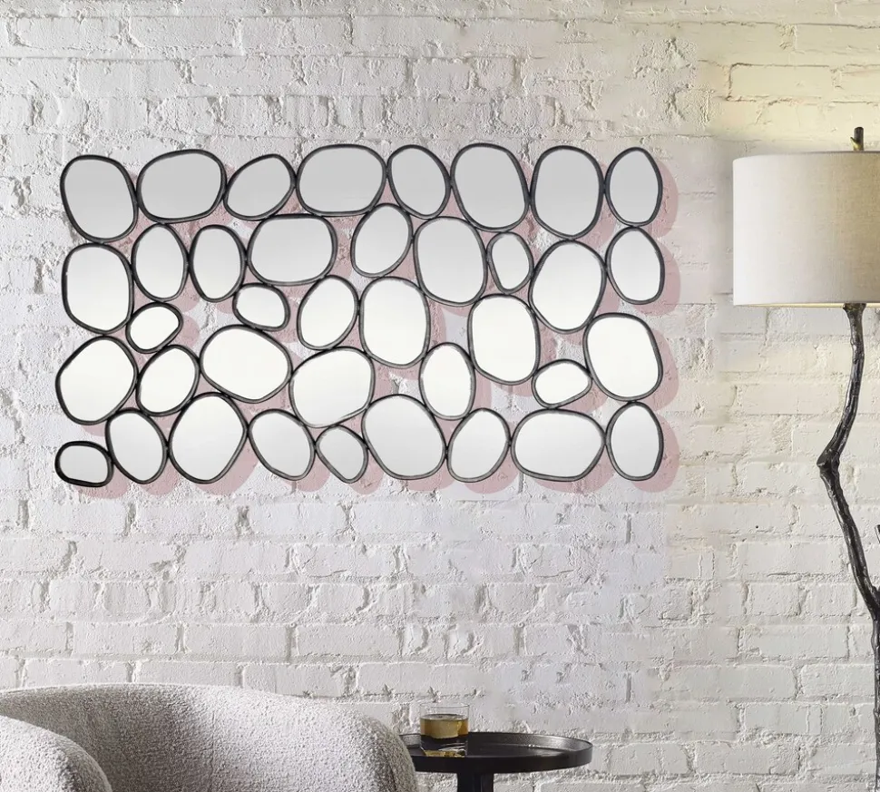 Wandspiegel 56x99 cm Glas Metallrahmen schwarz modern Design Tropfen Spiegel