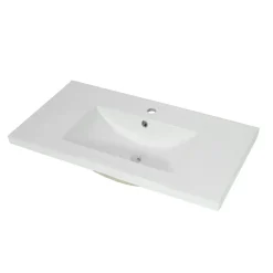 Waschbecken MCW-B19, Waschtisch Handwaschbecken Badezimmer Bad, Keramik eckig 81cm, weiß