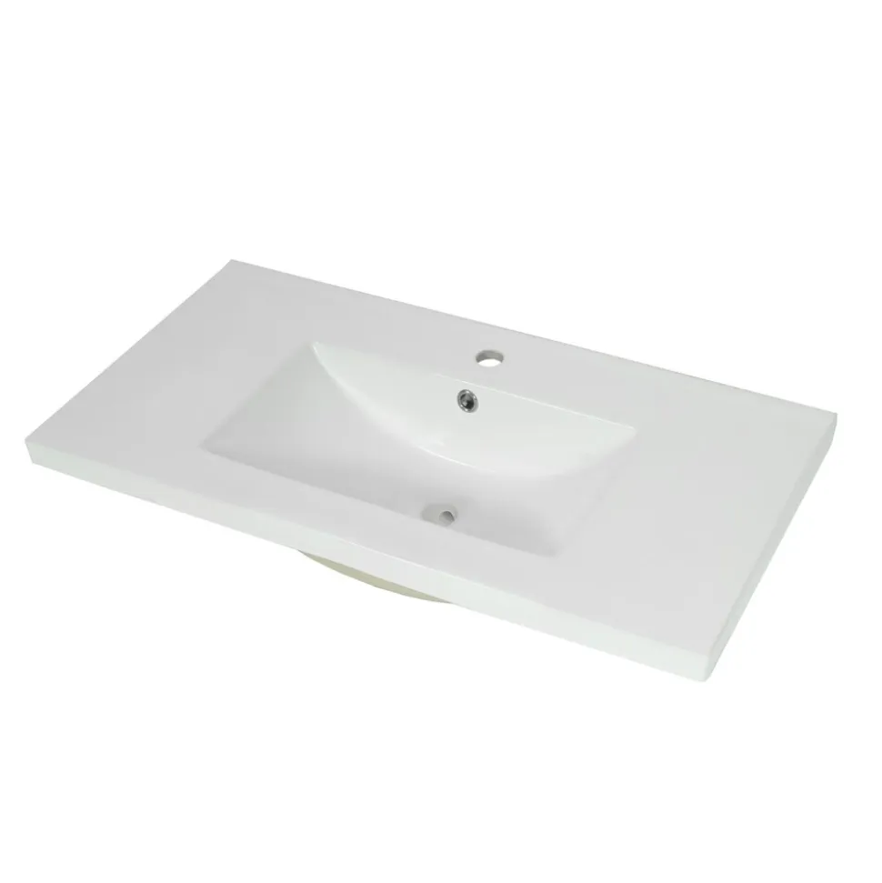 Waschbecken MCW-B19, Waschtisch Handwaschbecken Badezimmer Bad, Keramik eckig 81cm, weiß
