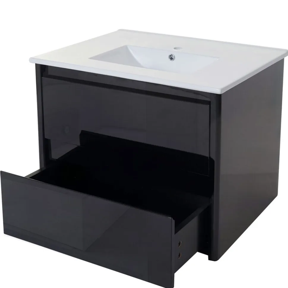 Waschbecken MCW-B19, Waschtisch Handwaschbecken Badezimmer Bad, Keramik eckig 81cm, weiß