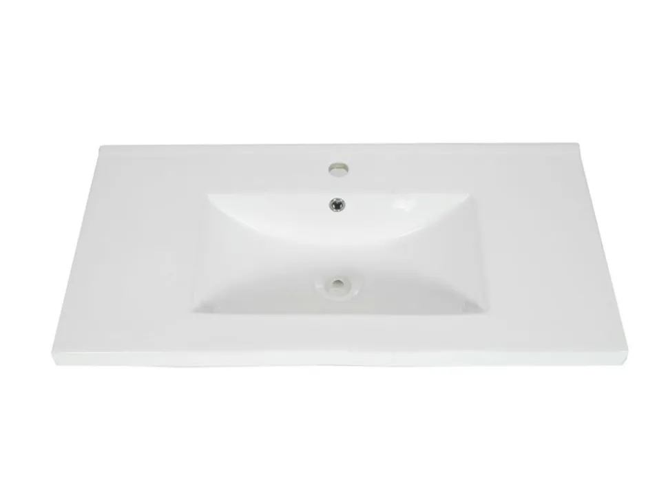 Waschbecken MCW-B19, Waschtisch Handwaschbecken Badezimmer Bad, Keramik eckig 81cm, weiß