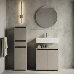 Waschbeckenunterschrank 63 cm mit zwei Türen und Einlegeboden | Steingrau