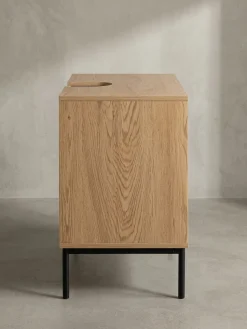 Waschbeckenunterschrank Eiche-Optik 60x60x40cm mit Türen und Rattangeflecht
