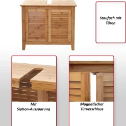 Waschbeckenunterschrank MCW-B18, Badezimmer Badschrank, Bambus ~ 60x67x30cm