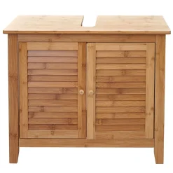 Waschbeckenunterschrank MCW-B18, Badezimmer Badschrank, Bambus ~ 60x67x30cm
