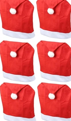 Weihnachten Stuhlhussen 6er Set I Rot I Nikolausmütze I Stuhlbezüge Esszimmer Weihnachtsdeko Weihnachtsmütze Sesselüberzug Husse für Schwingstuhl