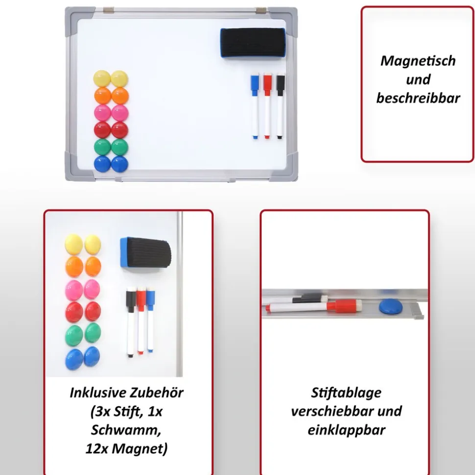 Whiteboard MCW-C84, Magnettafel Memoboard Pinnwand, inkl. Zubehör ~ 90x60cm