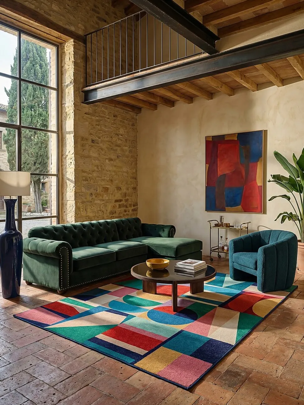 Wollteppich Geo-Patchwork Bunt 140 x 200 cm - DAHLIA | Kadima Design
