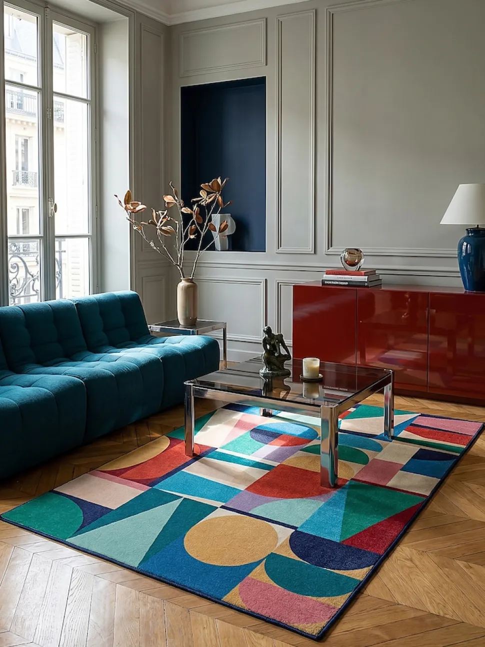 Wollteppich Geo-Patchwork Bunt 140 x 200 cm - DAHLIA | Kadima Design
