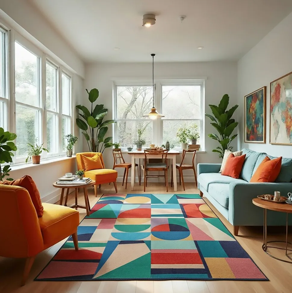 Wollteppich Geo-Patchwork Bunt 140 x 200 cm - DAHLIA | Kadima Design
