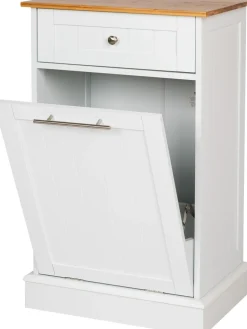 WONDERMAKE® Wäscheschrank hoch oder Mülleimer-Schrank aus Holz / Bambus, Wäschesammler Hochschrank für Badezimmer oder Küche ausklappbar mit Schublade, 51 x 37 x 82 cm, weiß