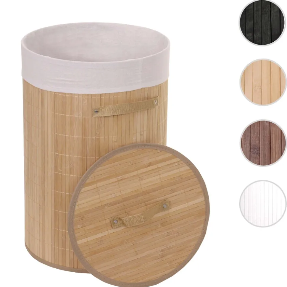 Wäschekorb MCW-C21, Laundry Wäschebox Wäschesammler Wäschebehälter Wäschetonne, Bambus rund 59x35cm 50l ~ naturfarben