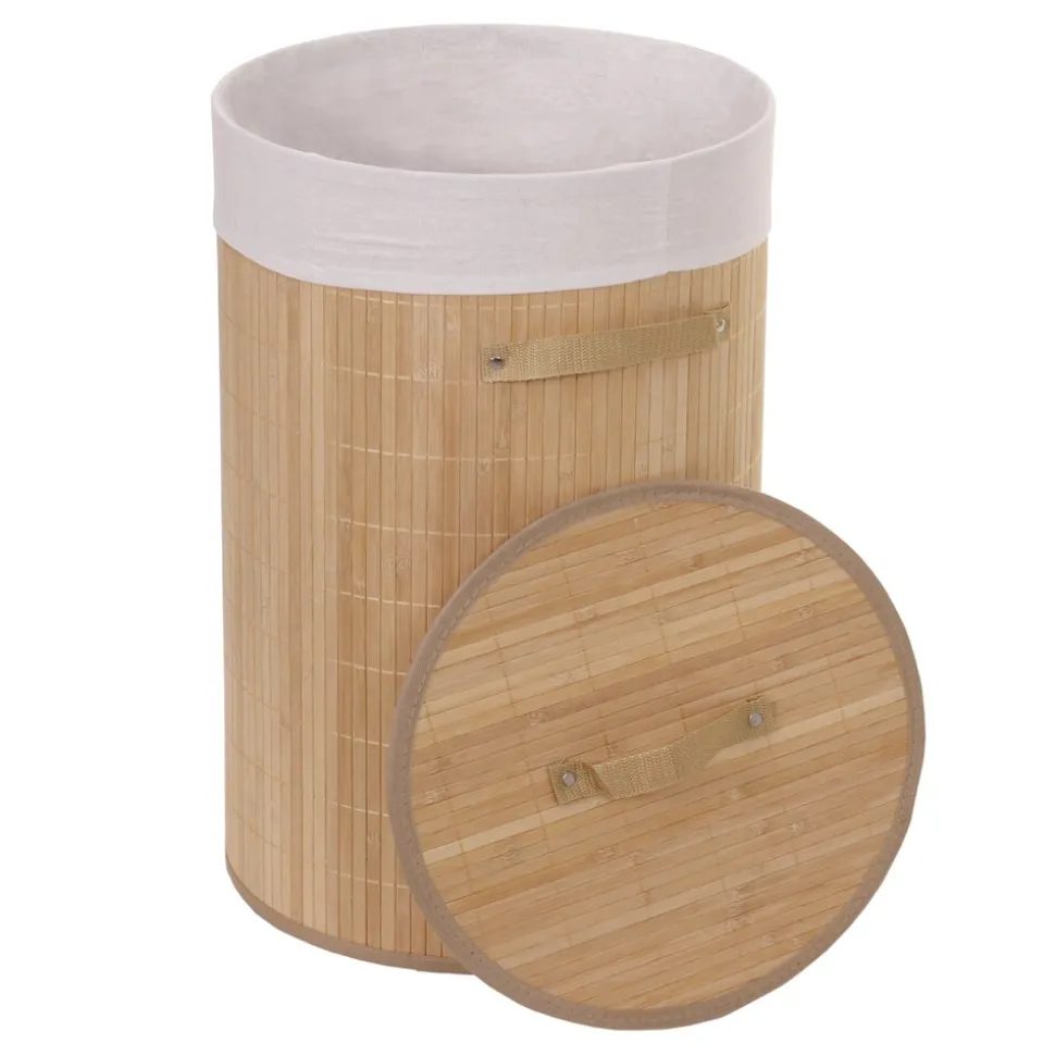 Wäschekorb MCW-C21, Laundry Wäschebox Wäschesammler Wäschebehälter Wäschetonne, Bambus rund 59x35cm 50l ~ naturfarben