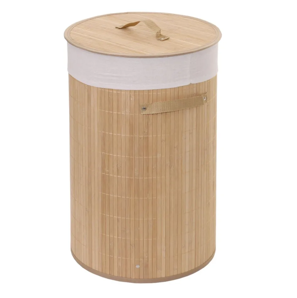 Wäschekorb MCW-C21, Laundry Wäschebox Wäschesammler Wäschebehälter Wäschetonne, Bambus rund 59x35cm 50l ~ naturfarben