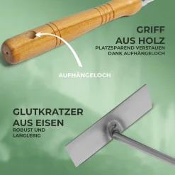 2x Aschekratzer mit Holzgriff Schürhaken Kohleschieber Feuerkratzer Glutschieber Kaminzubehör Kaminbesteck Stocheisen (2, Aschenkratzer)