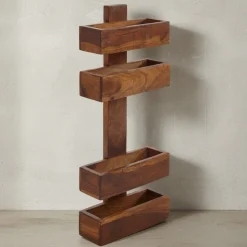 Zeitungsständer MUMBAI Massivholz mit 2 Fächern Landhausstil, Dunkelbraun 30x10x72 cm